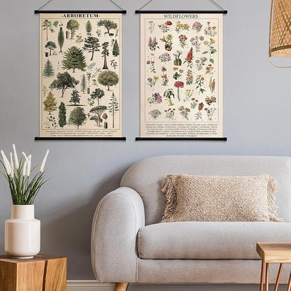Geosar 2 Pcs Vintage Mushroom Flower Butterfly Tree Poster Fungus Rustic Wall Hanging Illustrative Reference Chart Poster for Bedroom Living Room, 15.7 x 23.6 Inch(Flower, Tree)