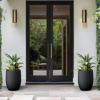 Kante 16.5 Inch Tall Concrete Planter, Large Indoor Outdoor Plant Pot with Drainage, Smooth Black Finish with Painted Interior, Ideal for Porch, Home, Garden, Patio