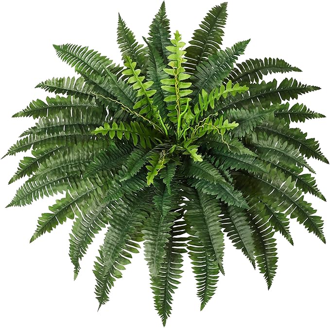 JUSTOYOU 36" Artificial Boston Fern Bush, Artificial Ferns for Outdoors Large 1 Pc with 60 Fronds Faux Ferns UV Resistant Fake Plants for Indoor and Outdoors Home Office Greenery Decor