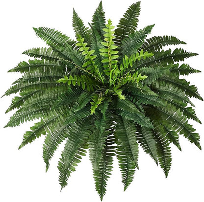 JUSTOYOU 36" Artificial Boston Fern Bush, Artificial Ferns for Outdoors Large 1 Pc with 60 Fronds Faux Ferns UV Resistant Fake Plants for Indoor and Outdoors Home Office Greenery Decor