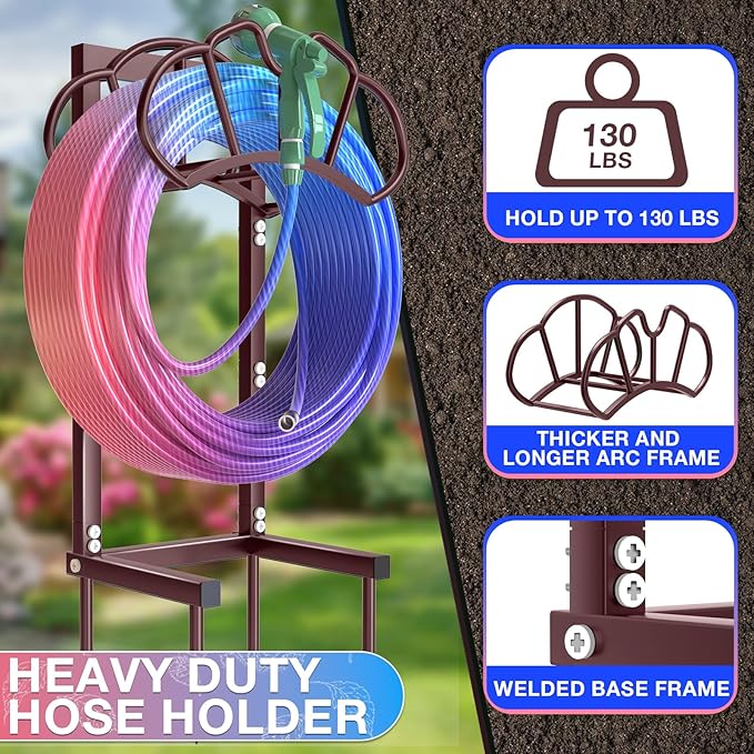 New Garden Hose Holder, Super Stable Water Hose Holders Stand Holds 160-Feet Hose, Detachable Freestanding Hose Storage Hanger Rack for Outside Yard Lawn Farm, Bronze