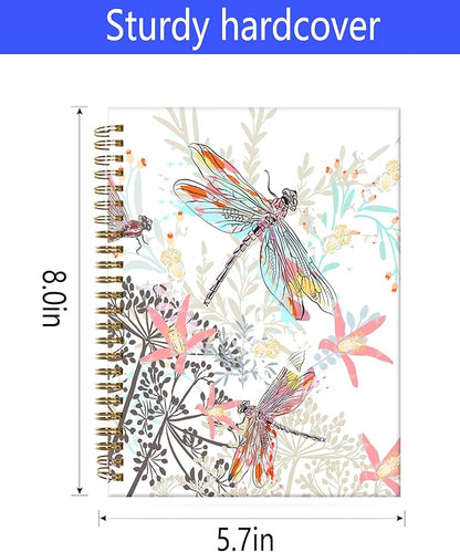 Spiral Journal Notebook,A5 Hardcover Lined Journals for Women Girl 6 x 8.3 in,120 Pages Thick Paper,Cute College Ruled Writing Notebook for Gifts Office Work School(Cute Dragonfly)