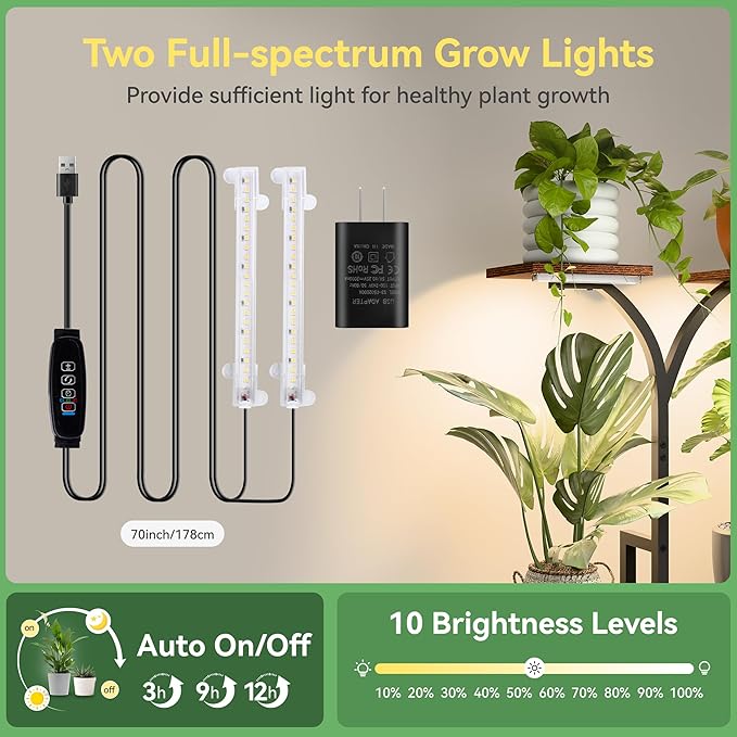 Plant Stand Indoor with Grow Lights, 8 Tiered Metal Plant Shelf, 58" Tall Plant Stand for Indoor Plants Multiple, Large Plant Rack Display Shelves, Corner Plant Holder for Living Room, Patio, Balcony