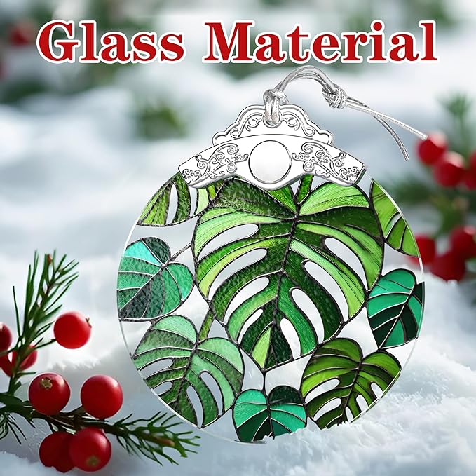 Monstera Plant Ornament – Christmas Decoration & Christmas Ornament; Stained Glass Holiday Decoration (Holiday Present, Bauble Present, Gift Idea, Gift Exchange) | Heirloom Keepsakes