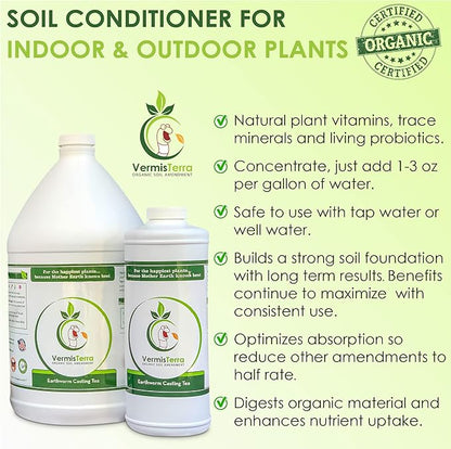 Worm Tea for Gardening - 32oz Quart - Organic Earthworm Soil Enhancer - Vermicompost with Kelp - Increase Yields, Boost Growth, Reduce Stress- Vegetables, Flowers, Fruit Trees - Plant Probiotic