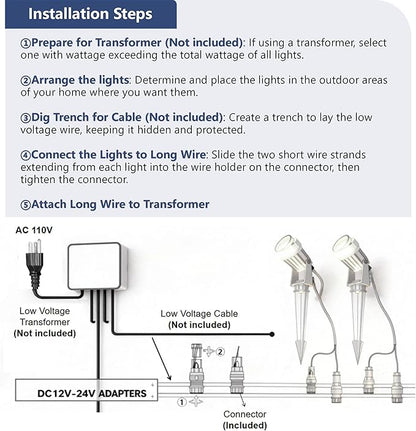 L LOHAS LED 5W Low Voltage Landscape Lighting, 12V 24V Outdoor Spot Lights with Connectors, IP66 Waterproof 3000K Warm White Plug in Spotlights for Yard, Garden, Pathway, House (4 Pack)