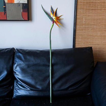 Artificial Flowers Bird of Paradise 37'' Large Latex Fake Greenery Plants Long Stem Red Plants 2Pcs for Home,Living Room,Bedroom,Dining Table(Orange 2pcs)