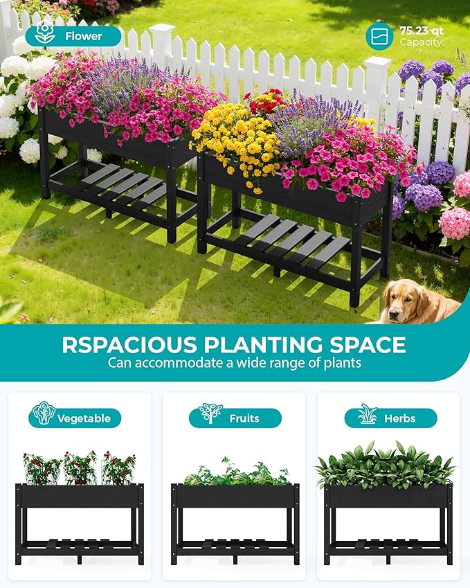 SERWALL Raised Garden Bed with Legs, 43"×17"×30" Large HDPE Elevated Planter Box for Vegetables Flower Herb Patio, All Weather Use-Black