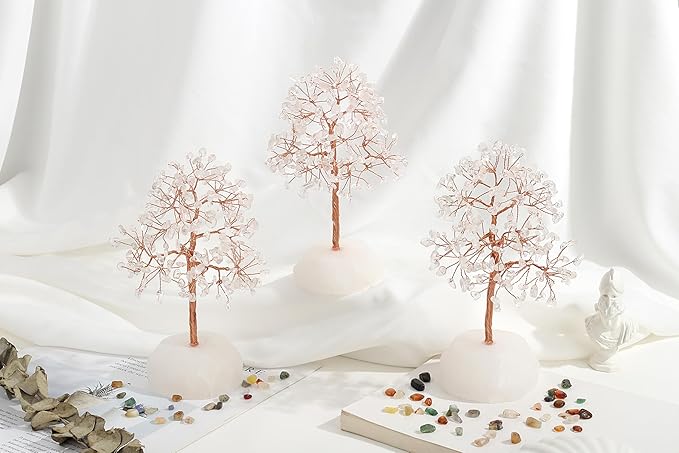 SITUMEIZI Clear Quartz Healing Crystal Tree 7.09IN Healing Stones Natural Crystals Base Copper Wire Tree Life Reiki White Gifts for Women Room Office Desk Decor Spiritual Meditation Energy