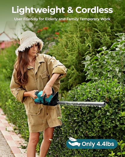 Cordless Hedge Trimmer 20-Inch with Battery Indicator & 2X 2000mAh Batteries, 180° Rotatable Head, 3000RPM Electric Brush Cutter for Hedges, Shrubs, Branches