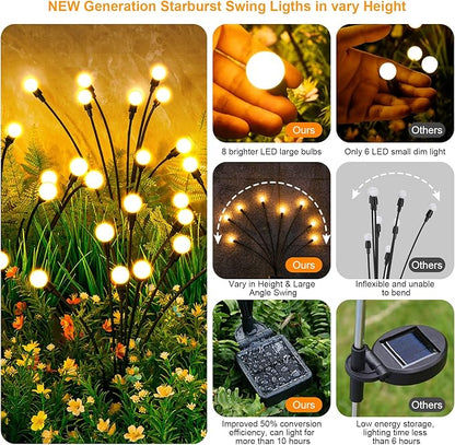 Solar Lights Outdoor(2 Pack-16 LEDs), ASMAD Solar Garden Lights, Outdoor Decorations, Firefly Light for Patio Decor, Big Bulb, Unique Gifts for Women, Gifts for Grandma