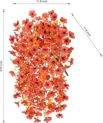 HyeFlora Fall Artificial Flowers for Outdoors Fake Silk Flower, 2Pcs Red Orange Daisy Autumn Decor, Realistic Hanging Decoration Plants, UV & Fading Resistant for Porch Patio Balcony Planter