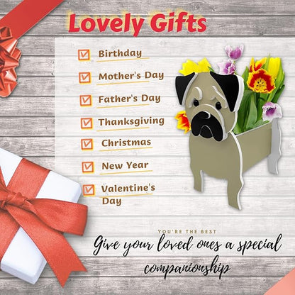Pug Dog Planter Plant Pots,Cute Dog Flower Planter,Gifts for Pet Lovers,Unique Animal Plant Pots,Office,Indoor Outdoor Garden Decor(9.45 * 7.17 * 10.87in)