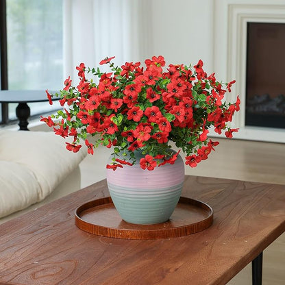 mizii Artificial Flowers for Outdoors 20 Bundles Realistic Faux Silk Flower UV Resistant Fake Plants Outside Decorations for Patio Garden Balcony Yard Porch Summer Indoor Home Decor (Red)
