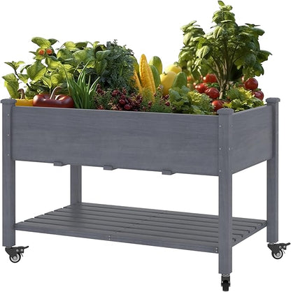 MUPATER 4 x 2FT Raised Garden Bed, Elevated Garden Bed with Drainage Holes, Planter Box with Four Wheels and Legs for Herbs and Vegetables, Greenhouse, Garden, Farm, Gray