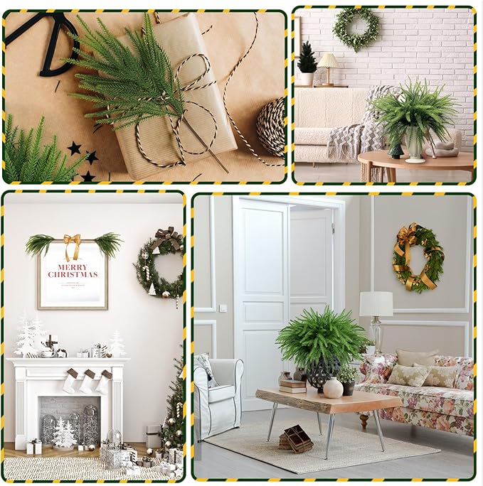 12 Bundles Artificial Plants Outdoor Faux Plants Boston Fern Summer Decor Fake Plants UV Resistant Plastic Greenery Shrubs Artificial Fake Flowers Outside Indoor for Spring Home Gardens