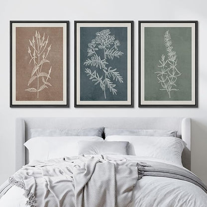 Ashbrook Framed Canvas Print Wall Art Set Duotone Forest Wildflower Farmhouse Decor Nature Wilderness Illustrations Modern Art Floral Botanical Calm/Relax/Cozy for Bedroom - 16"x24"x3 BLACK
