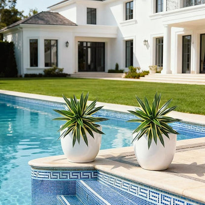 Artificial Agave Plant Fake Agave Planters for Indoor Outdoor Faux Agave Plants Real Touch Realistic Greenery for Home Living Room Office Bathroom Garden Front Porch Patio Decor (17inch-2 Pcs Yellow)