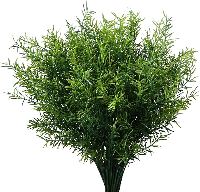 Artificial Plants Flowers Grass Shrubs 8 Pack No Fade Faux Plastic Flowers Outdoor for Farmhouse Garden Porch Patio Indoor Wedding Decoration Greenery Fake Plants uv Resistant