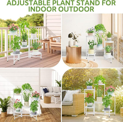 iDavosic.ly 6 Tier Large Plant Stand Indoor with 10 Inch Wide Tray, Tiered Corner Metal Outdoor Flower Display Holder Shelf, Folding Tall Rack for Patio Porch Living Room, White