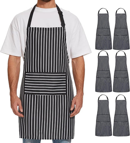Will Well Kitchen Apron for Men and Women - 33" x 27" Oil-and-Water-Resistant with Adjustable Neck Strap and 38" Waist Ties for a Snug Fit, Lightweight with 2 Front Pockets - 2-Pack, Black