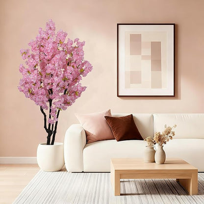 5.9ft Tall Cherry Blossom Artificial Tree, Handmade Light Pink Cherry Tree,Fake Flower Faux Silk Leaves Plant,Artificial Plants for Home Office Indoor Outdoor Party Wedding Christmas Decor