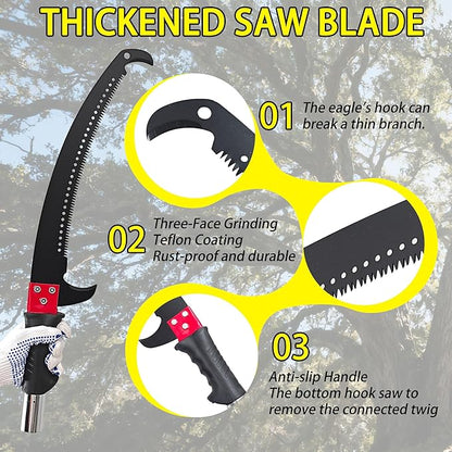 Manual Pole Saw, 7.3-27 ft Extendable Tree Pruner, Sharp Steel Blade & Scissors for High Branches Trimming, Lightweight 8 Fiberglass Handles, Ideal for Backyard/Garden Palm & Shrub Pruning
