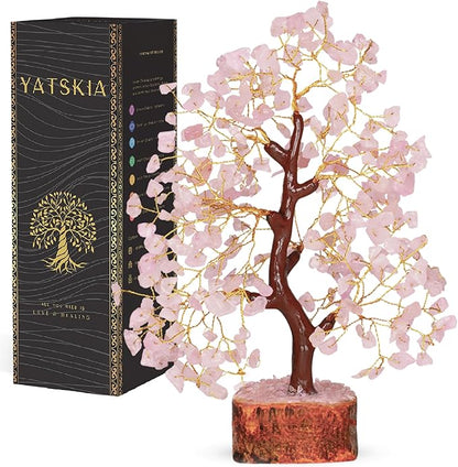 Rose Quarts - Rose Quartz Tree, Crystal Tree of Life, Good Luck Stones and Crystals, Home Decor Gifts, Gem Tree, Crystal Tree for Positive Energy,