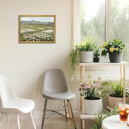 Framed Canvas Wall Art, Vintage Landscape Bathroom Wall Decor, Countryside Flower Field Classic Print Poster, Farmhouse Kitchen Oil Painting, large Artwork Living Room Home Decor 12x16 Inch