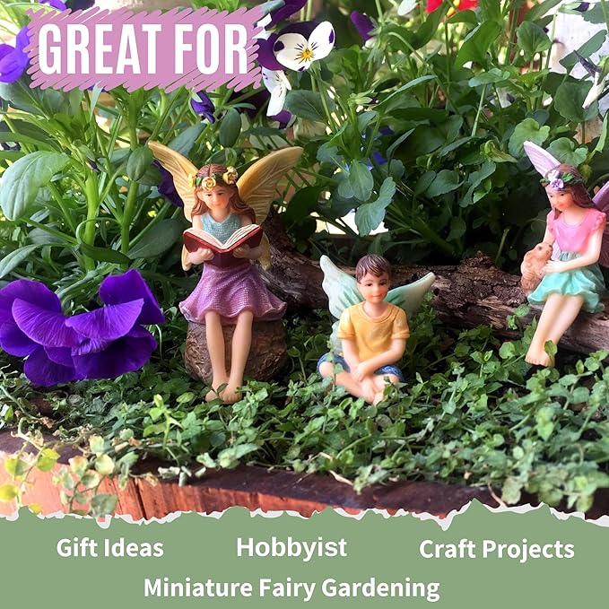 PRETMANNS Fairies for Fairy Garden – Adorable Accessories Kit for an Outdoor Miniature Garden – Boy & Girl Figurines – 3 Items