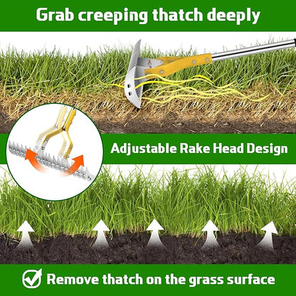 Thatch Rake, 15 Inch Lawn Thatching Rakes for Cleaning Dead Grass, Efficient Metal Steel Lawn Dethatcher with Sponge Handle, Lawn loosening Soil Grass Rake (Silver)