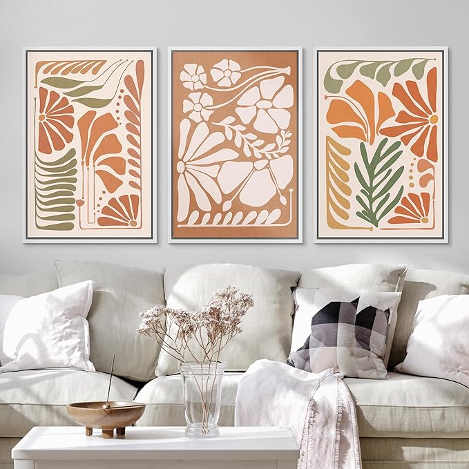 Ashbrook Framed Canvas Print Wall Art Set Mid-Century Modern Tropical Flowers Nature Wilderness Illustrations Modern Art Floral Botanical Minimal Calm/Relax/Cozy for Bedroom - 16"x24"x3 WHITE