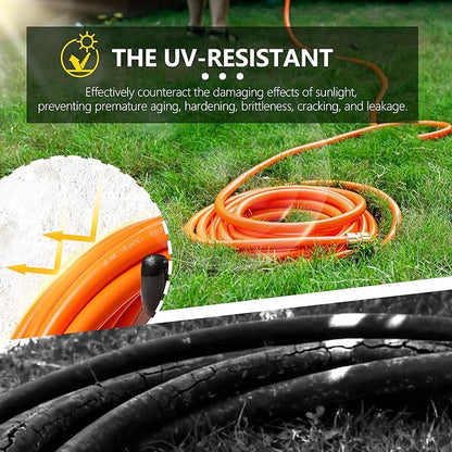 Garden Hose 200ft x 5/8", Custom Length, -40°F to 150°F, All-weather, NO Kink, Flexible, 600 Burst PSI, Leakproof Water Hose with Additional Customizable Solid GHT Fittings