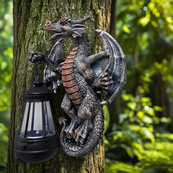 Dragon Tree Hugger with Solar Lantern 10.4 Inch Dragon Lamp Decor Statue Garden Yard Outdoor Outside Thoughtful Gifts for Women Mom Grandma