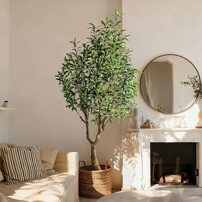 6FT Faux Olive Tree with Tall Exquisite Planter Artificial Olive Tree Tall, Potted Fake Olive Plant with 1260 Real Touch Leaves, Indoor Outdoor Home Garden Office Decor