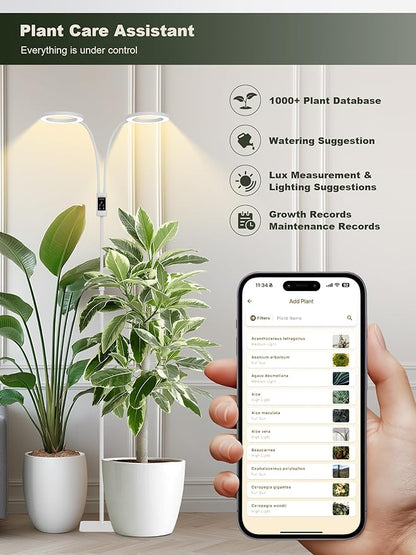 GLOWRIUM Smart Grow Lights for Indoor Plants, 48W Full Spectrum Plant Lights with Bluetooth App, Adjustable Height 47-70.9", Auto Timer, Indoor Plant Lamp for Large Tall Plants（White 48W）