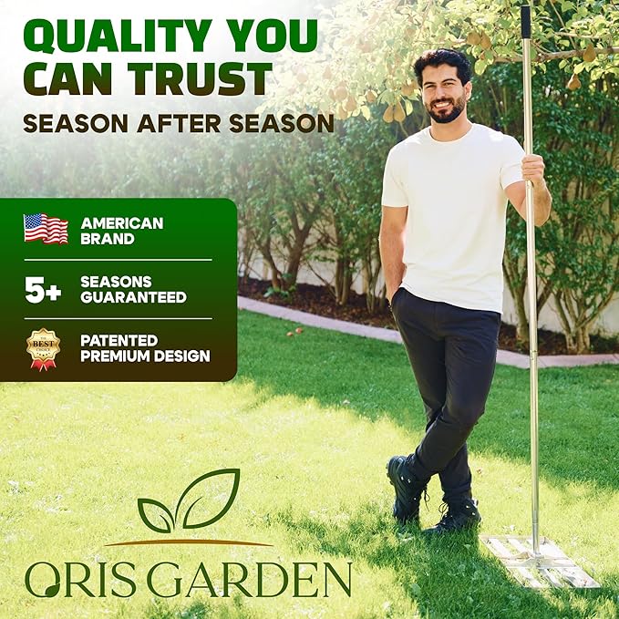 Oris Garden® Lawn Leveling Rake 30 inch - Ground Leveler for yard, sand, soil, grass - Dirt leveling tool, heavy duty stainless steel rakes for golf, grading, gravel, pool seeding, levelling (30 inch)