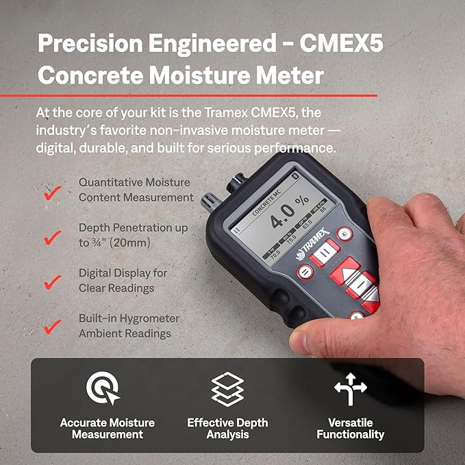 Tramex Flooring Installer Kit FINSK | CMEX5 Digital Meter, Infrared Surface Thermometer & Heavy-Duty Pin Probe | Check Concrete & Wood Moisture, Humidity, Temperature & Dew Point Pre Floor Install
