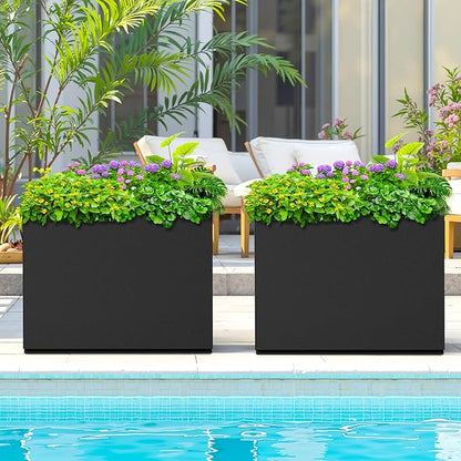Rectangle Planter for Indoor & Outdoor, Tall and Long Planter Boxes with Drainage Holes, Mental Divider Planter Box All-Weather Use for Plants, Flowers, 29.9" L x 12" W x 24" H, Black