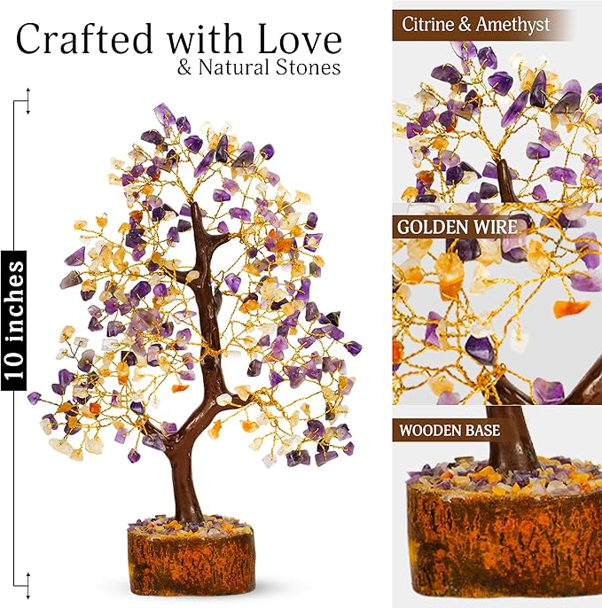 YATSKIA Citrine Crystal - Amethyst Tree, Tree of Life Decor, Healing Crystals, Chakra Gifts, Crystal Money Tree, Gemstone Tree, Tree of Life Decor, Home Decor Gifts, Arbol De La Abundancia