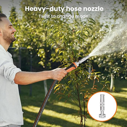 Giraffe Tools Garden Hose 25ft x 5/8", Water Hose Heavy Duty, Flexible with Water Timer Nozzle and Yard Sprinkler, Lightweight Hybrid Hose with Swivel Handle, Male to Female Fittings, Burst 600 PSI