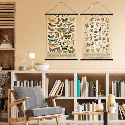 Geosar 2 Pcs Vintage Mushroom Flower Butterfly Tree Poster Fungus Rustic Wall Hanging Illustrative Reference Chart Poster for Bedroom Living Room, 15.7 x 23.6 Inch (Butterfly,Flower)