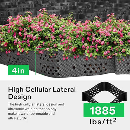 VIVOSUN 4’’ Depth Ground Grid, 9x17 ft, High-Density HDPE Geo Cell, 1885 lbs per sq ft Load, Foldable & Tensile, Easy Installation with Gloves, Perfect for Gardens, Driveways, Pathways, Slopes