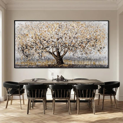 CHUDANHAO Gold Foil Canvas Wall Art Flower Wall Decor Plant Photo Prints Landscape Wall Decorations 29"x58" Large Artwork for Living Room Office