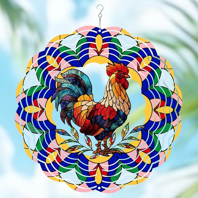 Chicken Wind Spinners Outdoor, Chicken Gifts for Women Men Mom Dad, Hanging Wind Sculptures Spinners for Christmas, 12 inch Outdoor Indoor Hanging Ornament for Garden Porch Backyard Lawn