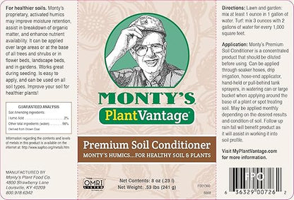 Monty’s Premium Liquid Soil Conditioner with Humic Acid, Organic Amendment for All Soil Types, Increases Moisture Retention & Nutrient Uptake, Enhances Health & Microbial Activity 8 oz