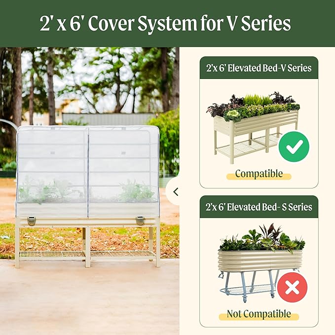 Vego garden Mesh Cover System for 2' x 6' Elevated Raised Garden Bed-V Series, 4 in 1 Trellis and Cover for Plants, Garden Bed Not Included