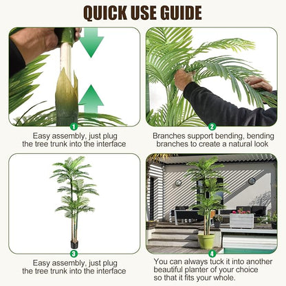 8.5ft Artificial Golden Cane Palm Tree - Large Triple Fake Palm Tree in Pot for Indoor/Outdoor, Patio, Pool, Big House, Office, Backyard, Home Decor - Green, Extra Tall