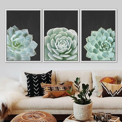 Ashbrook Framed Canvas Print Wall Art Set Green Desert Rose Cactus Succulents Nature Wilderness Photography Modern Art Minimal Chic Colorful for Living Room, Bedroom, Office - 24"x36"x3 White