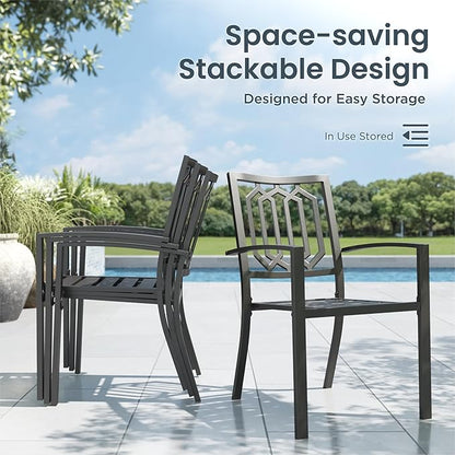 PHI VILLA 9 Piece Outdoor Dining Set for 8, Expandable Rectangular Metal Dining Table Stacking Steel Chairs for Patio, Deck, Backard, Porch